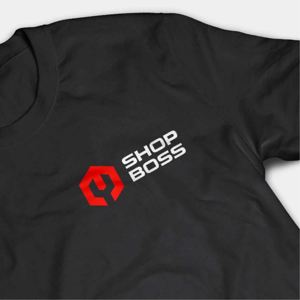 A tshirt displaying the Shop Boss logo.